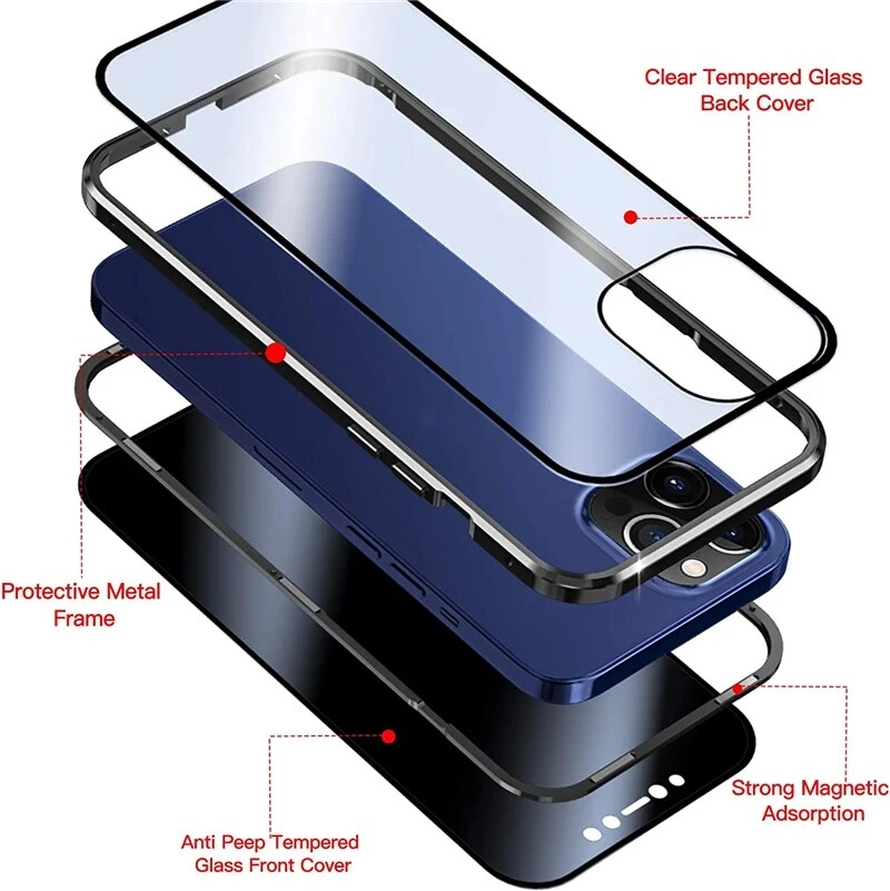 Anti Peeping Magnetic Double Privacy Metal Case for iPhone Black