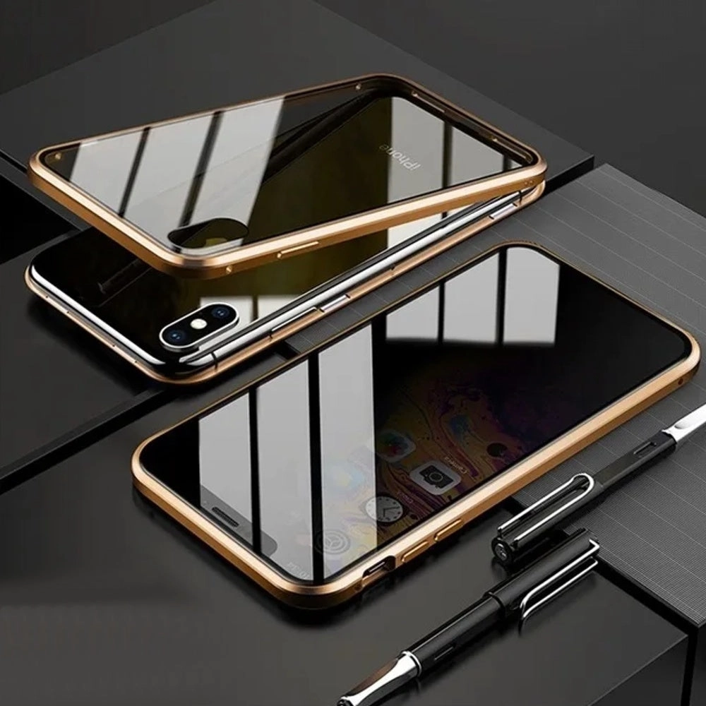 Anti Peeping Magnetic Double Privacy Metal Case for iPhone Black