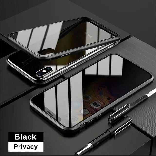 Anti Peeping Magnetic Double Privacy Metal Case for iPhone Black