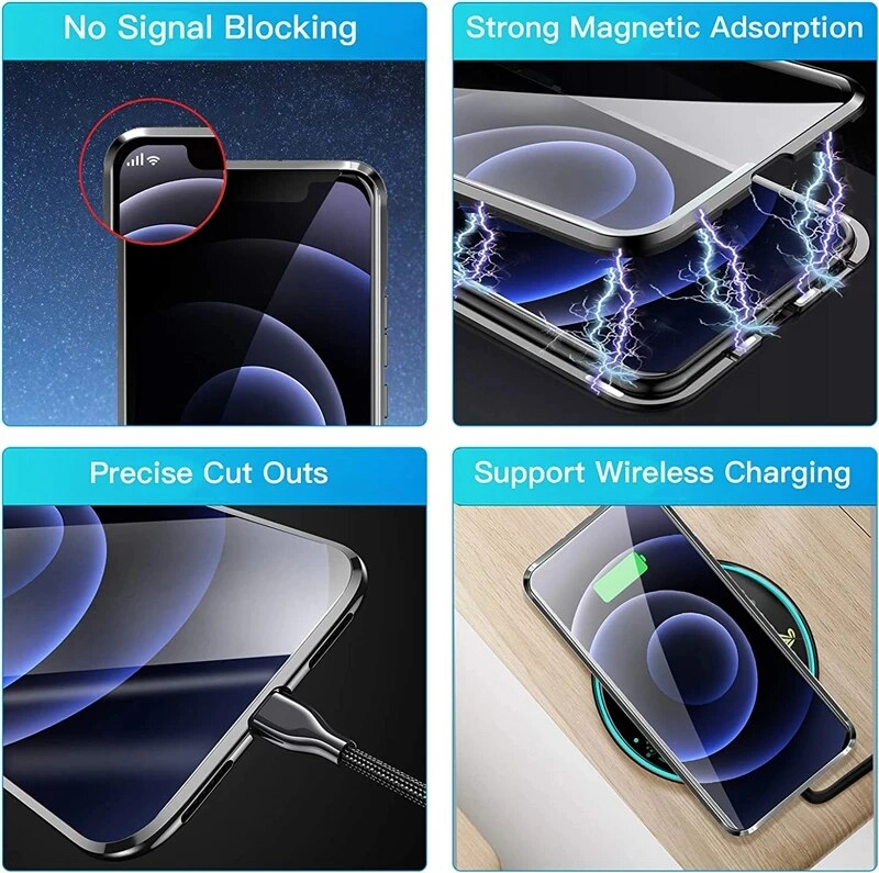 Anti Peeping Magnetic Double Privacy Metal Case for iPhone Black