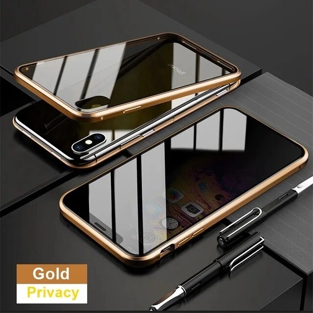 Anti Peeping Magnetic Double Privacy Metal Case for iPhone Black