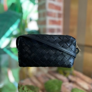 BOTTEGA VENETA Nodini Camera Mini Black Nappa Intrecciato Crossbody Bag