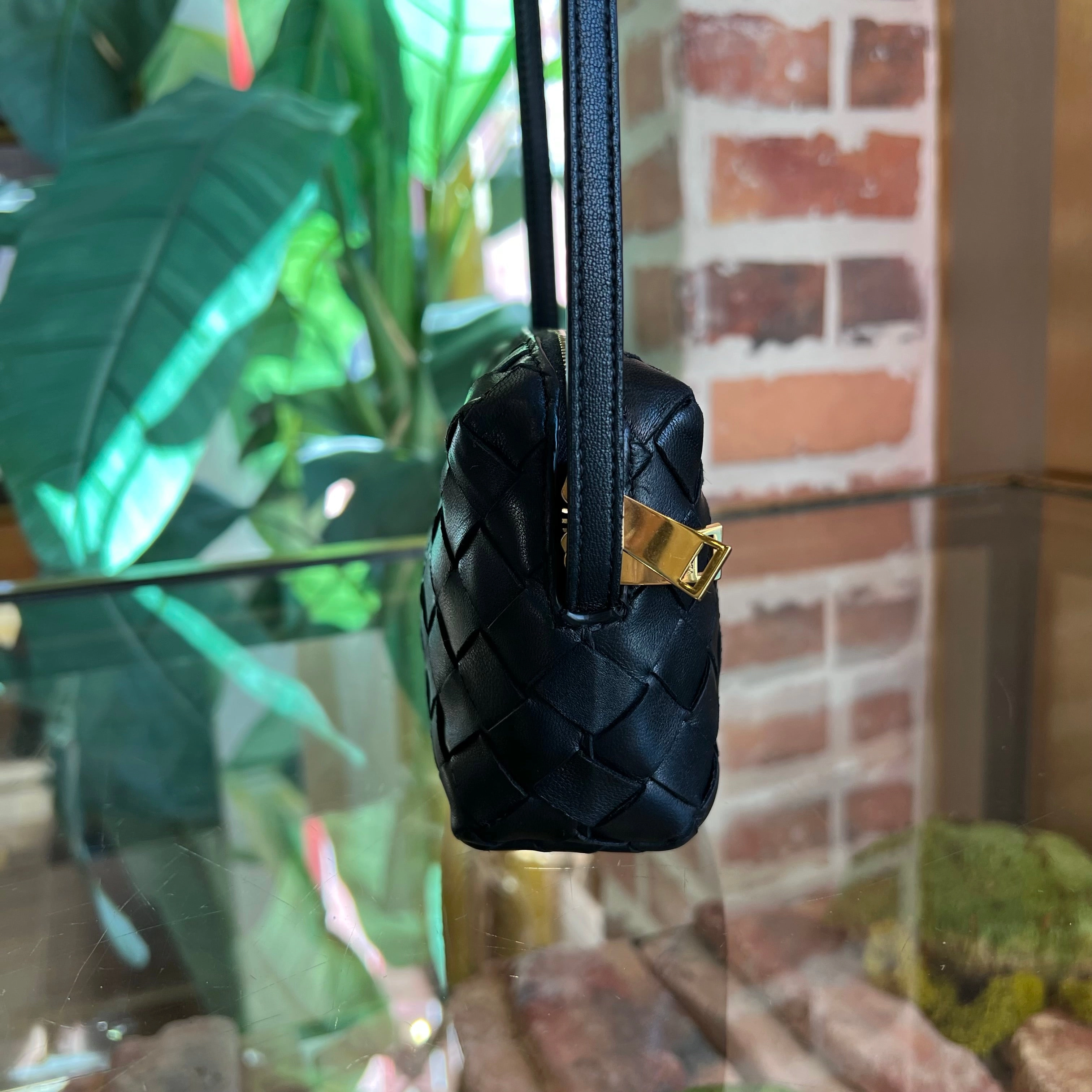 BOTTEGA VENETA Nodini Camera Mini Black Nappa Intrecciato Crossbody Bag
