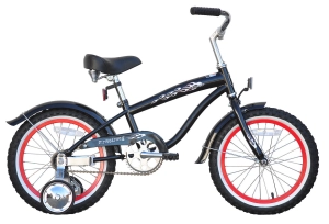 Firmstrong 16" Mini Bruiser Beach Cruiser Bicycle w/ Training Wheels, Black w/ Red Wheel