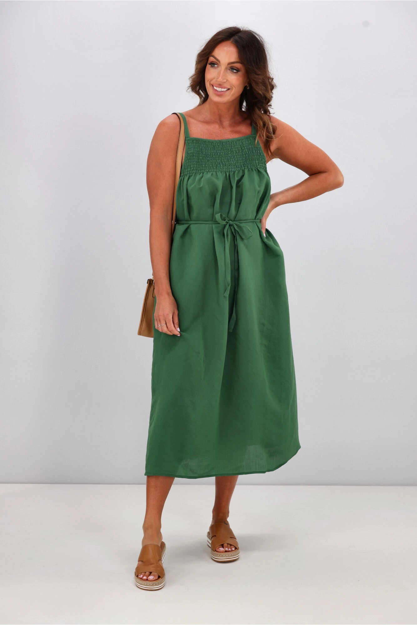 Gloss by Shine On Bodhi Shirred Top Dress Sage