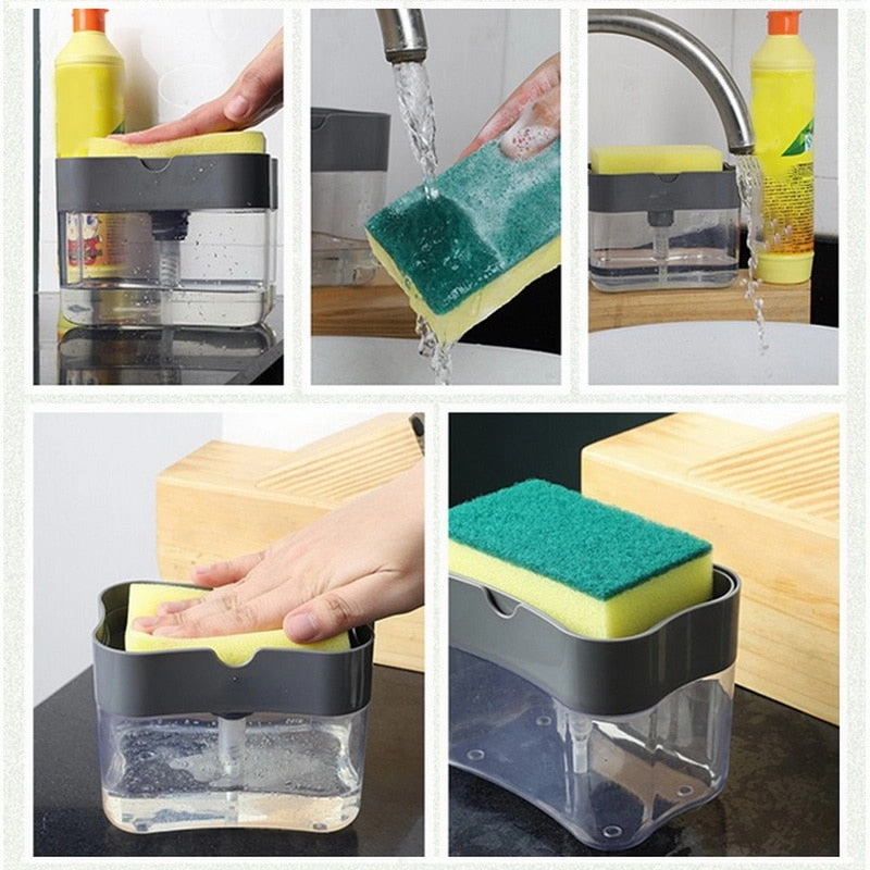 Kitchen Tool Sponge Manual Press Cleaning Liquid Hand Soap Dispenser