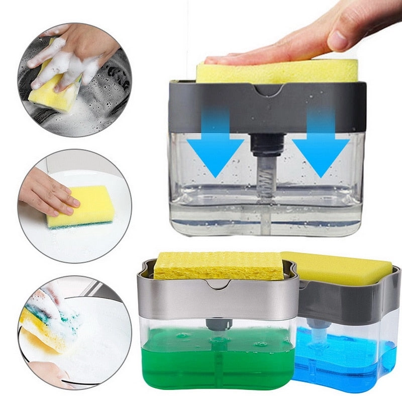 Kitchen Tool Sponge Manual Press Cleaning Liquid Hand Soap Dispenser