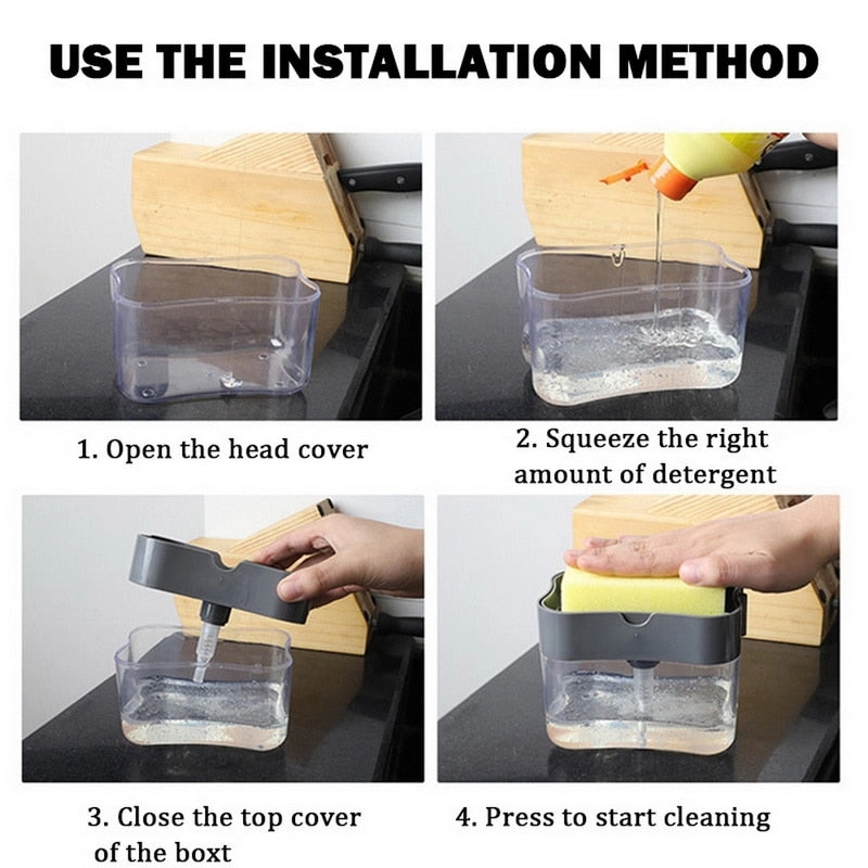 Kitchen Tool Sponge Manual Press Cleaning Liquid Hand Soap Dispenser