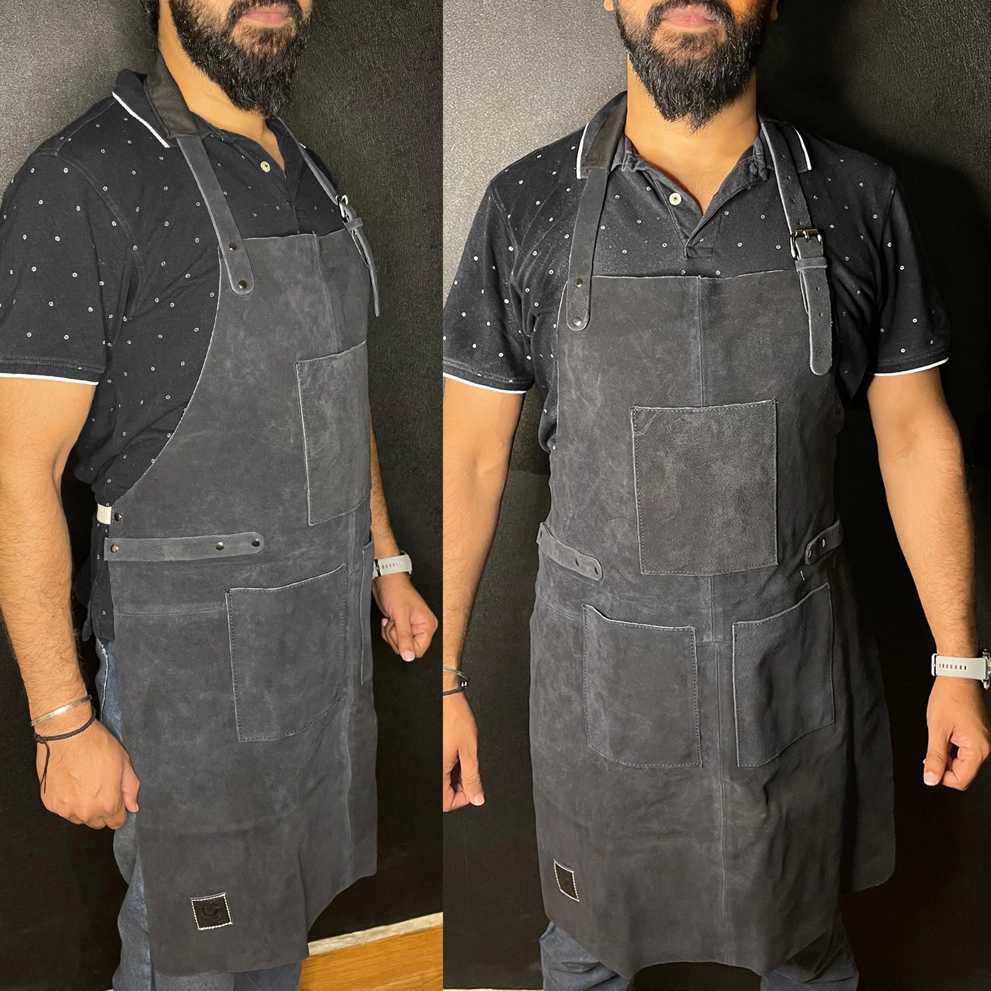 Kuche Leather Grill Work Apron Woodworking Shop Apron (Blue)