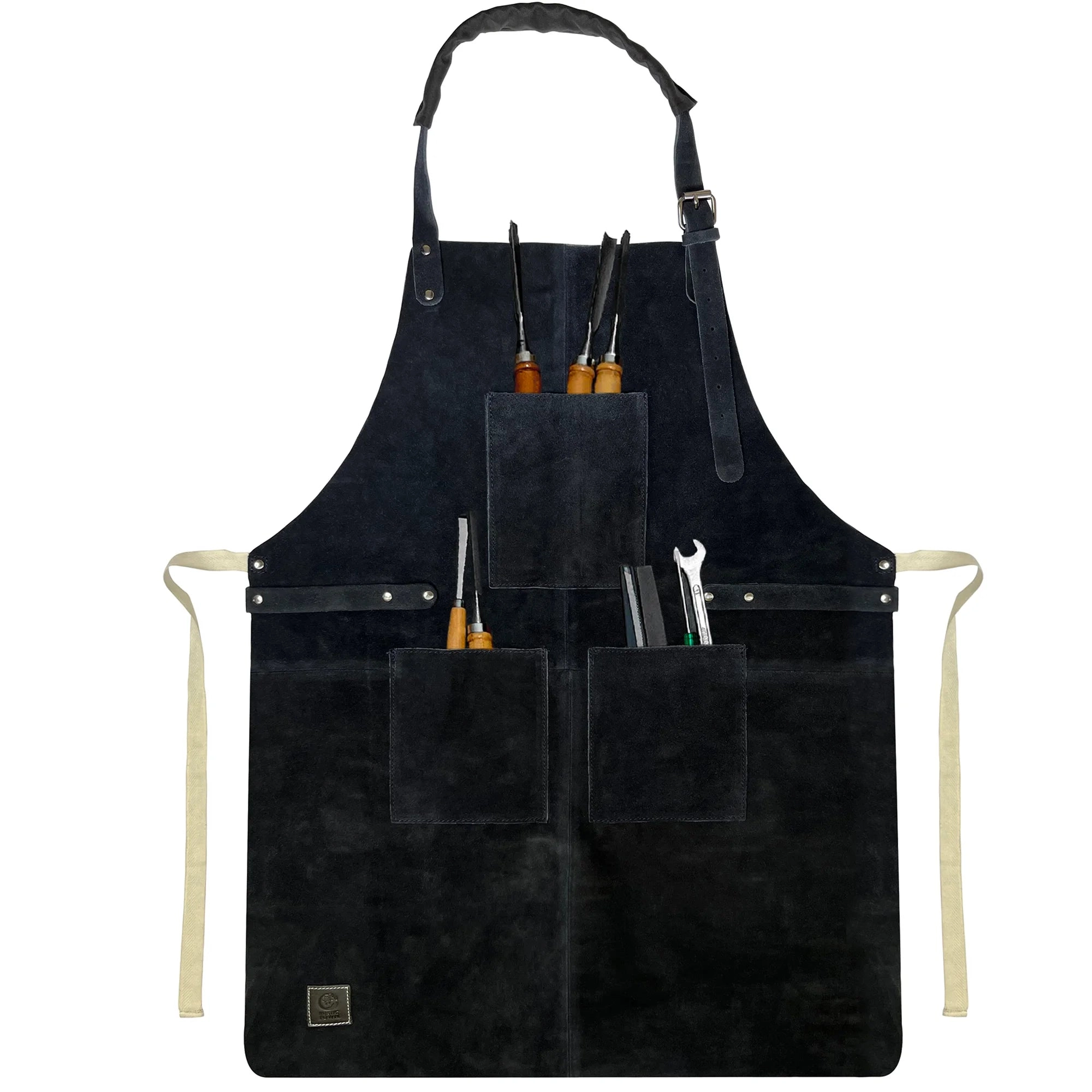 Kuche Leather Grill Work Apron Woodworking Shop Apron (Blue)