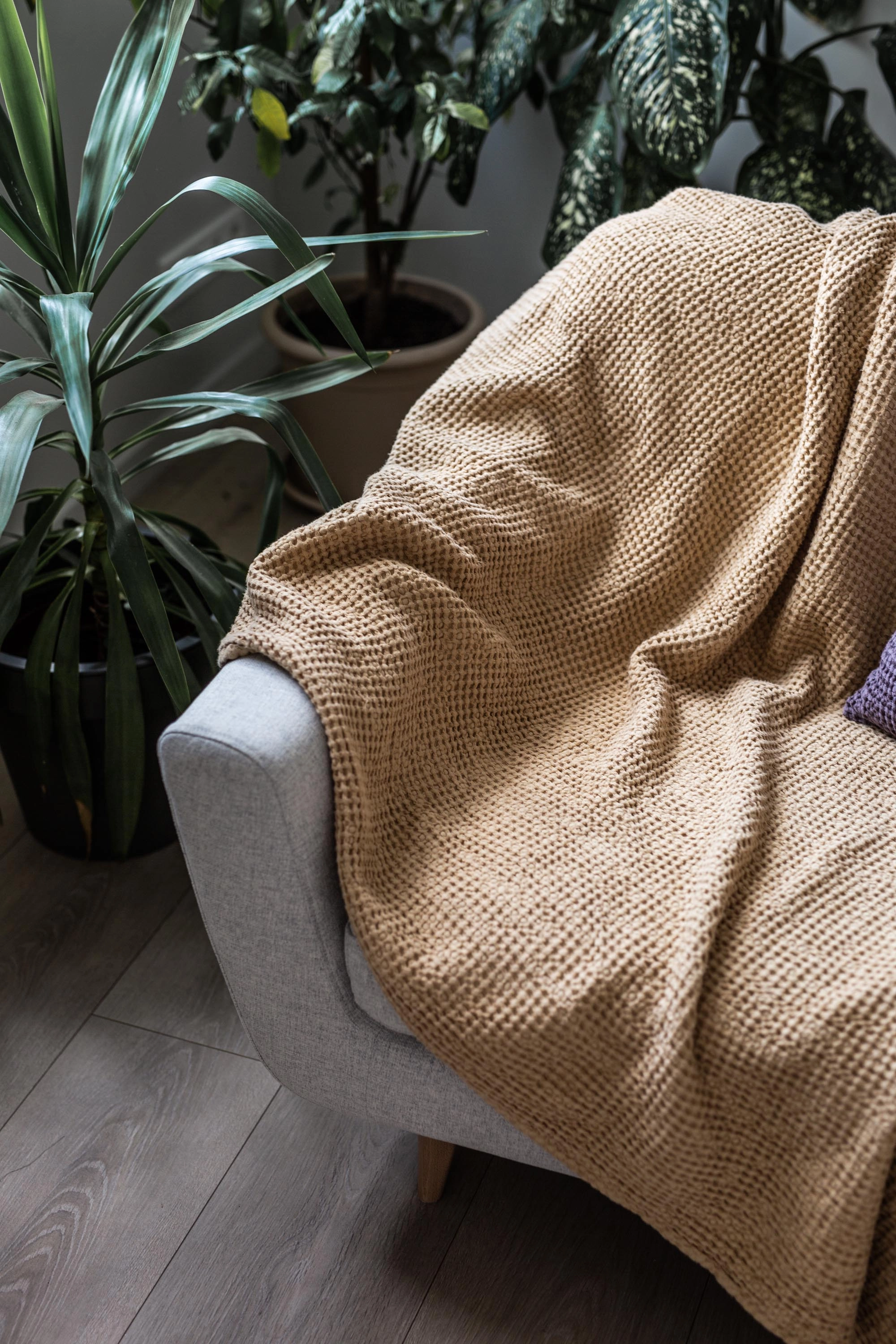 Linen Waffle Blanket | Mustard