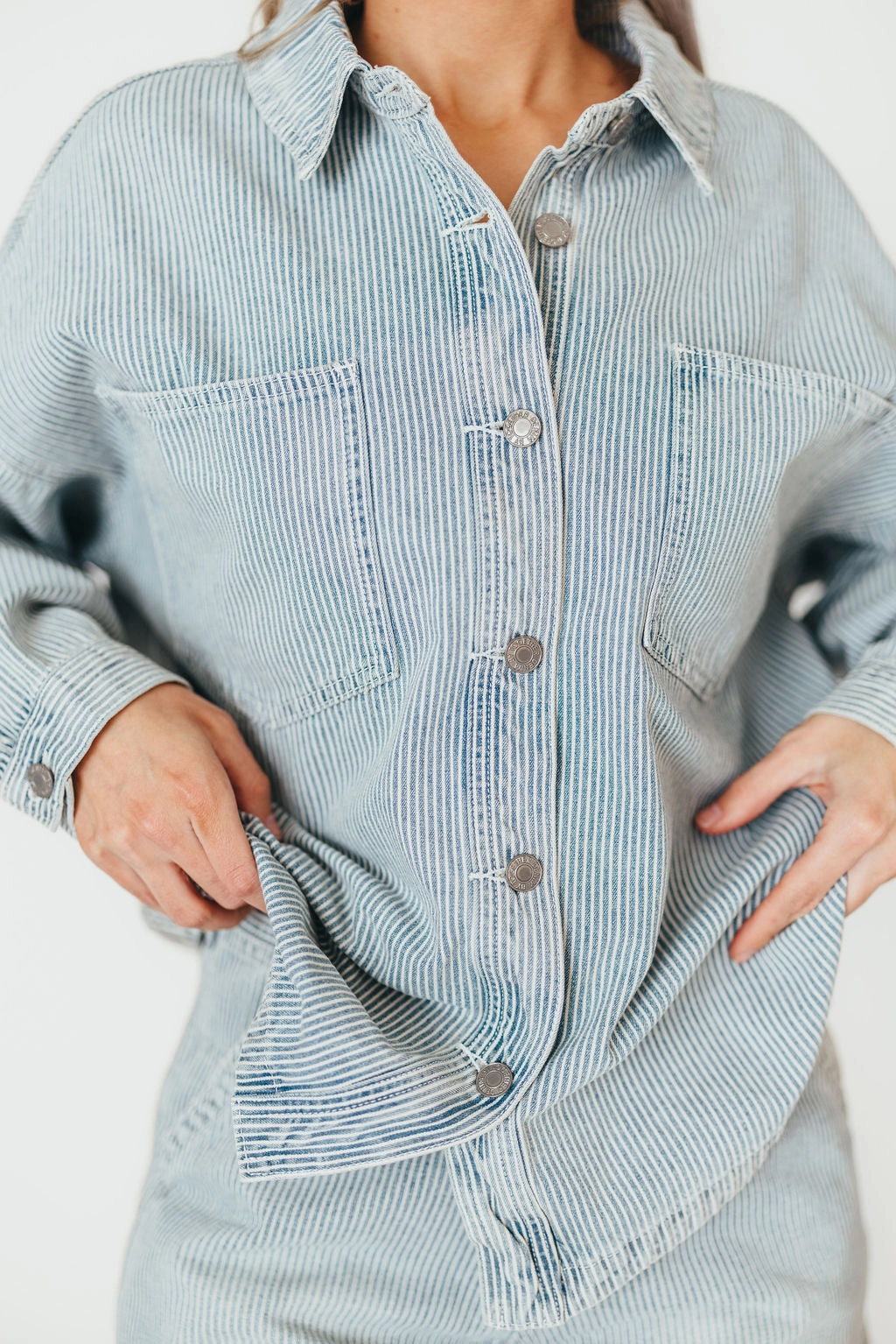 Macie Jean Jacket in Denim/White