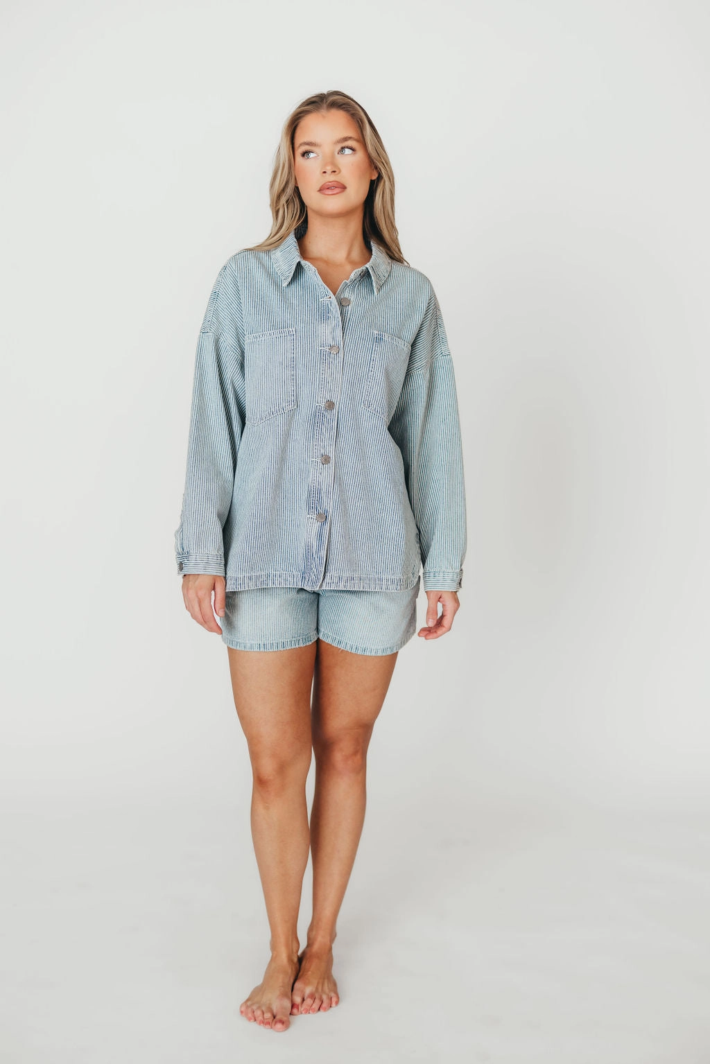 Macie Jean Jacket in Denim/White