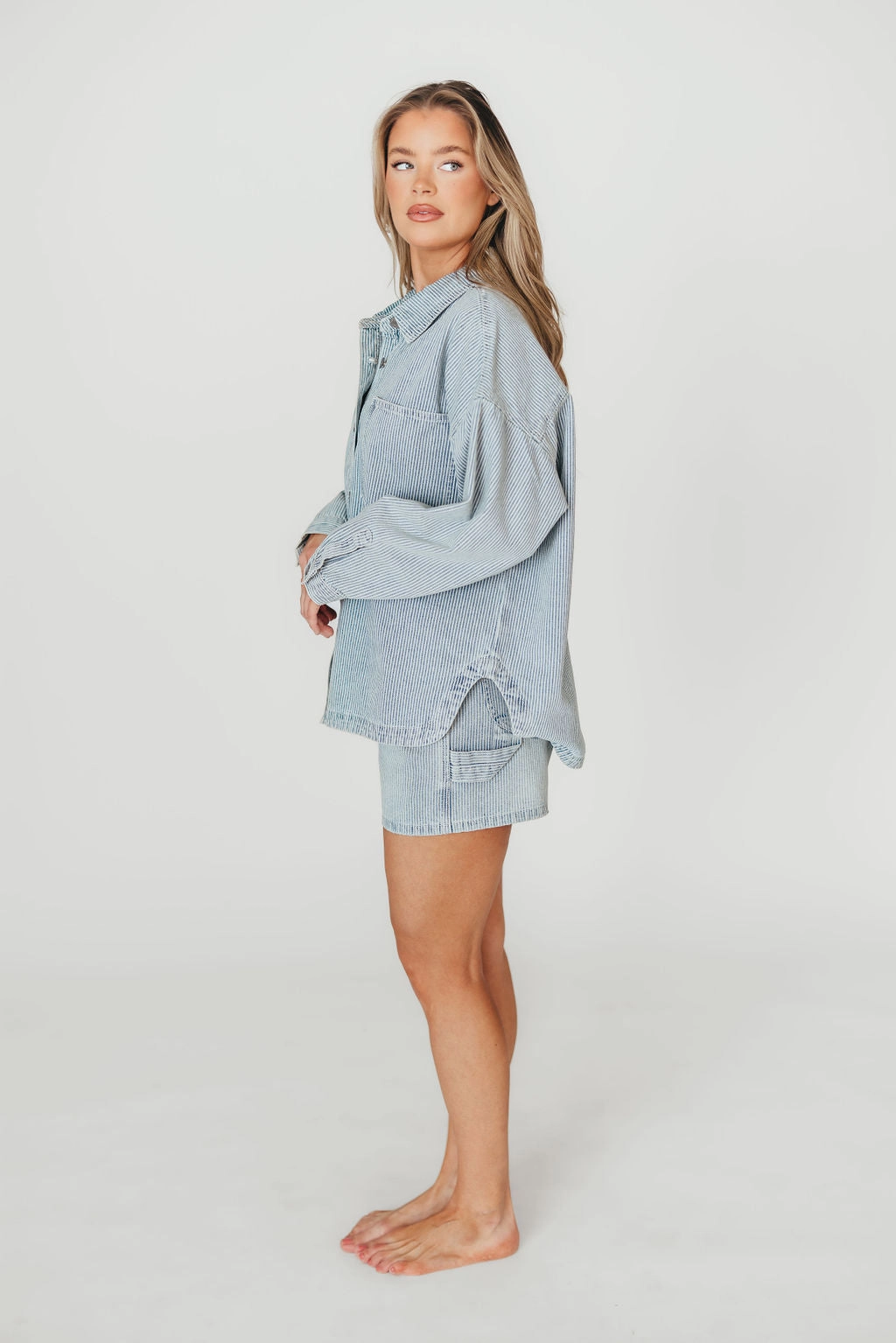 Macie Jean Jacket in Denim/White