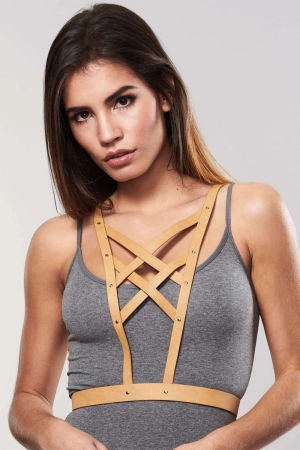 Maze Vegan Leather Cross Cleavage Harness Light Brown