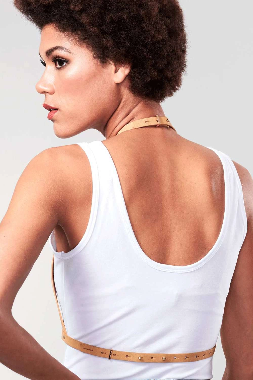 Maze Vegan Leather Halter Bra Harness Light Brown