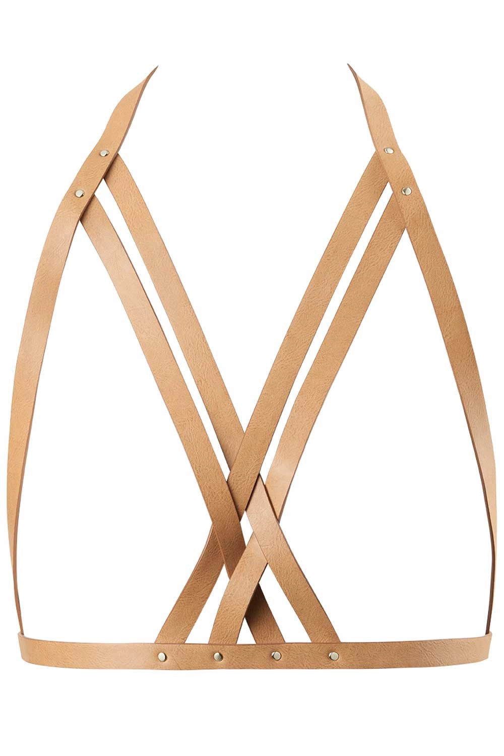 Maze Vegan Leather Halter Bra Harness Light Brown