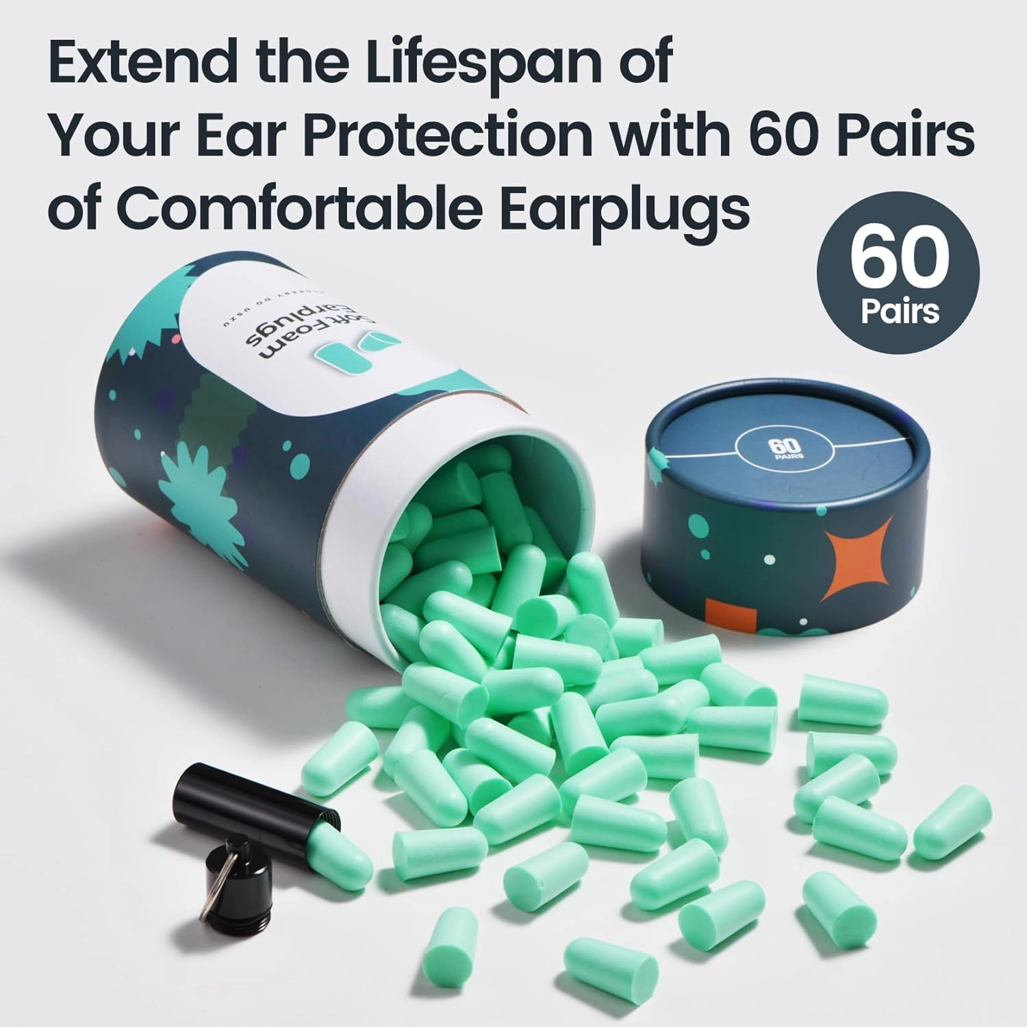 MPOW HP191 Ultra Soft Foam Earplugs, 60 Pairs, Upgraded, 38dB SNR
