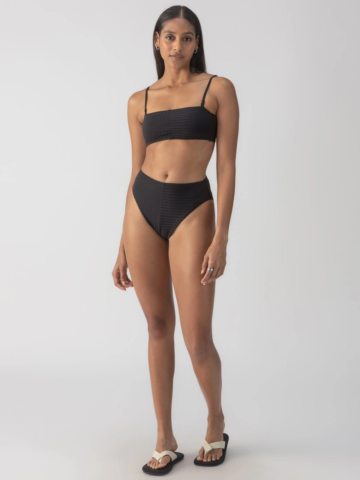 Refresh Rib Bandeau Bikini Top Black