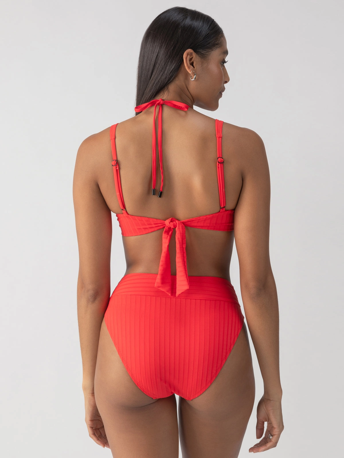Refresh Rib V Waist High Leg Bikini Bottom Mars Red