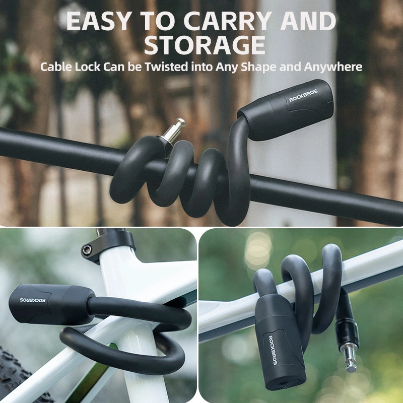 ROCKBROS Bicycle Memory Wire Spiral Steel Cable Lock – Twistable, Durable,  Anti-Theft