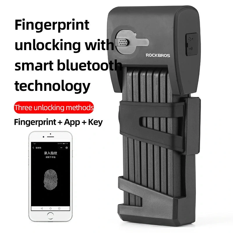 ROCKBROS Folding Bike Lock Smart Fingerprint Heavy Duty Anti Theft Bike Lock