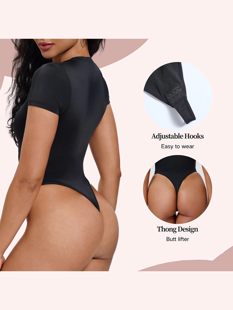 Short Sleeve Tummy Control Bodysuit with Push-Up Chest Support