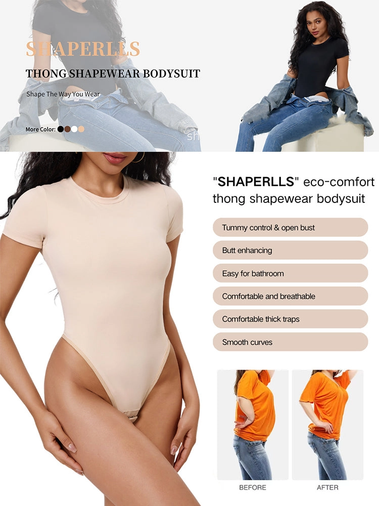 Short Sleeve Tummy Control Bodysuit with Push-Up Chest Support