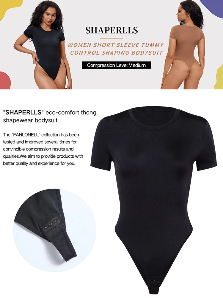 Short Sleeve Tummy Control Bodysuit with Push-Up Chest Support