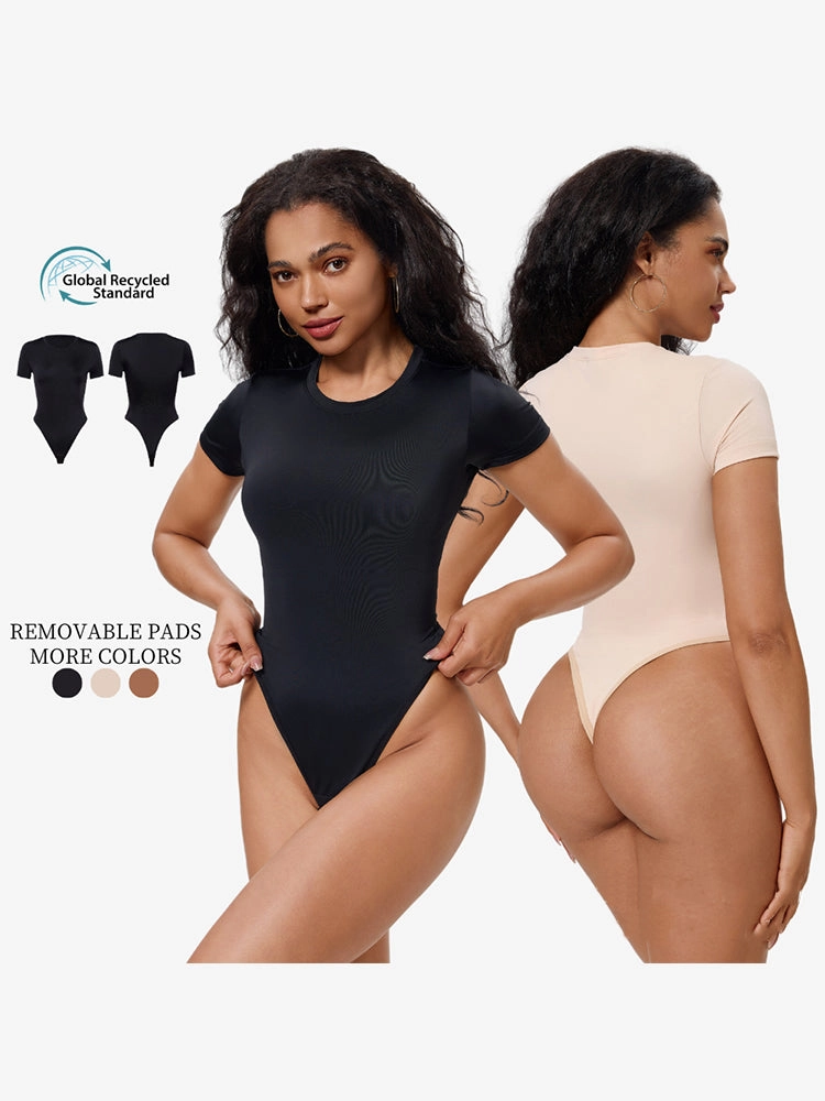 Short Sleeve Tummy Control Bodysuit with Push-Up Chest Support
