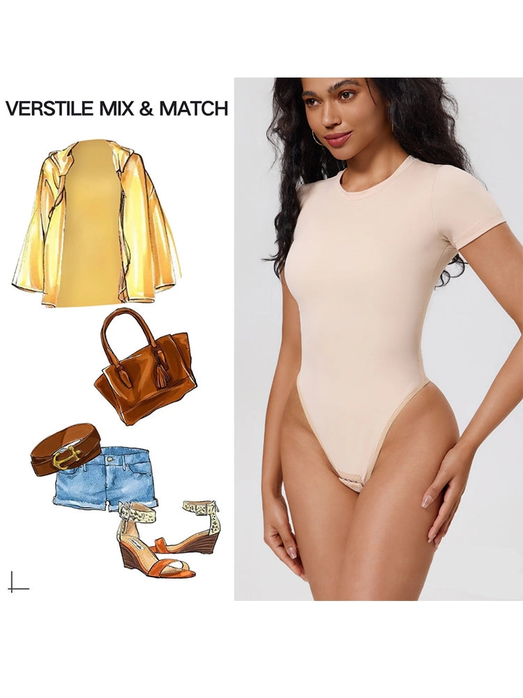 Short Sleeve Tummy Control Bodysuit with Push-Up Chest Support
