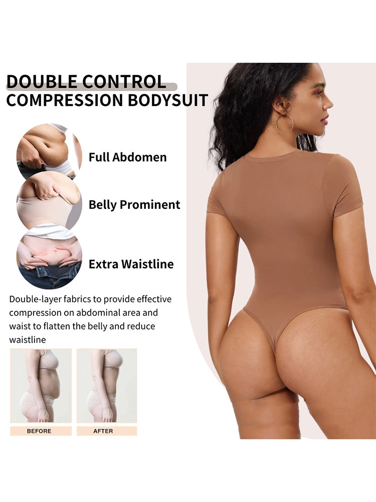 Short Sleeve Tummy Control Bodysuit with Push-Up Chest Support