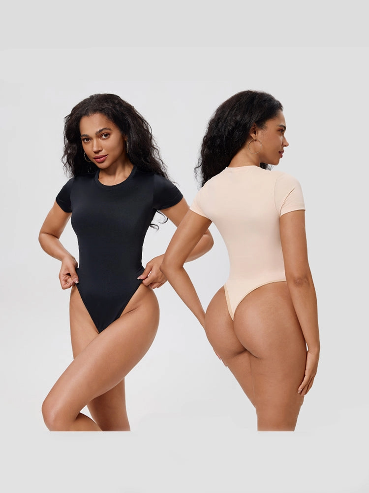 Short Sleeve Tummy Control Bodysuit with Push-Up Chest Support