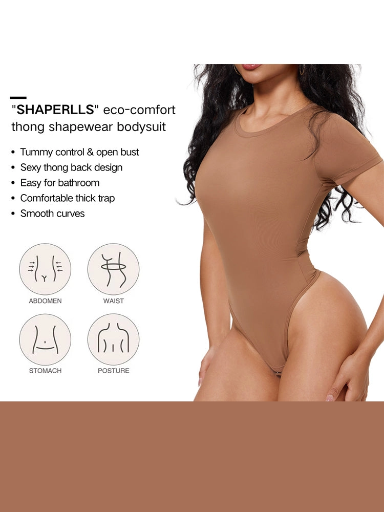 Short Sleeve Tummy Control Bodysuit with Push-Up Chest Support