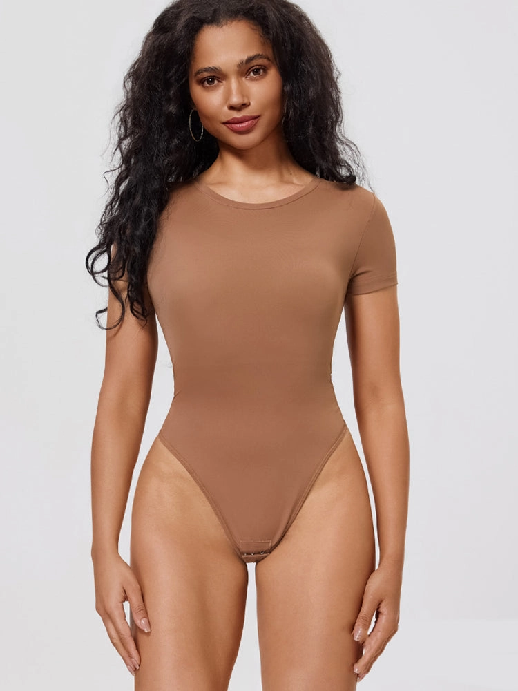 Short Sleeve Tummy Control Bodysuit with Push-Up Chest Support