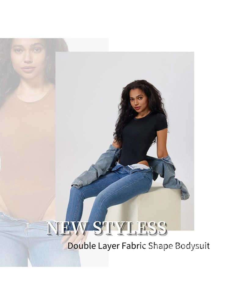 Short Sleeve Tummy Control Bodysuit with Push-Up Chest Support