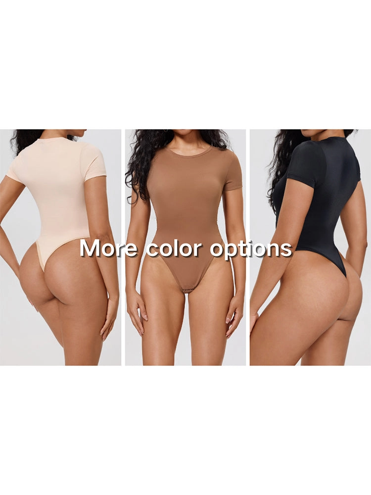 Short Sleeve Tummy Control Bodysuit with Push-Up Chest Support