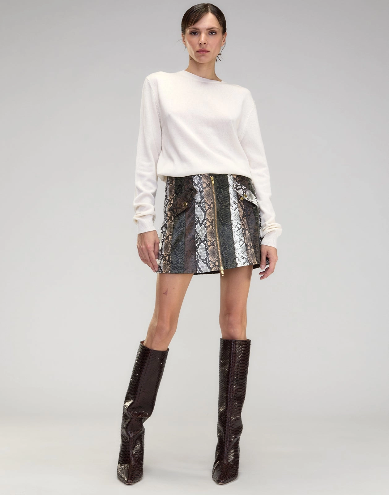 Snake-Embossed Vegan Leather Skirt