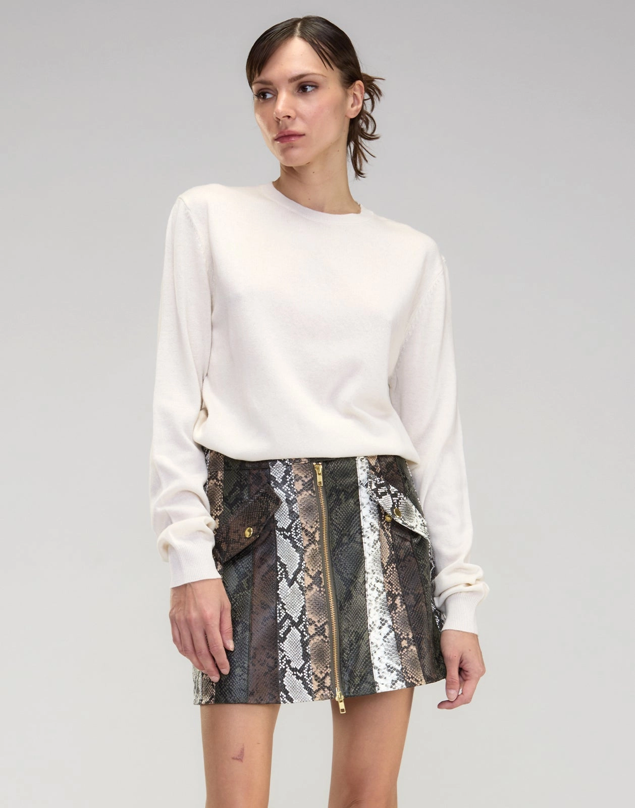 Snake-Embossed Vegan Leather Skirt
