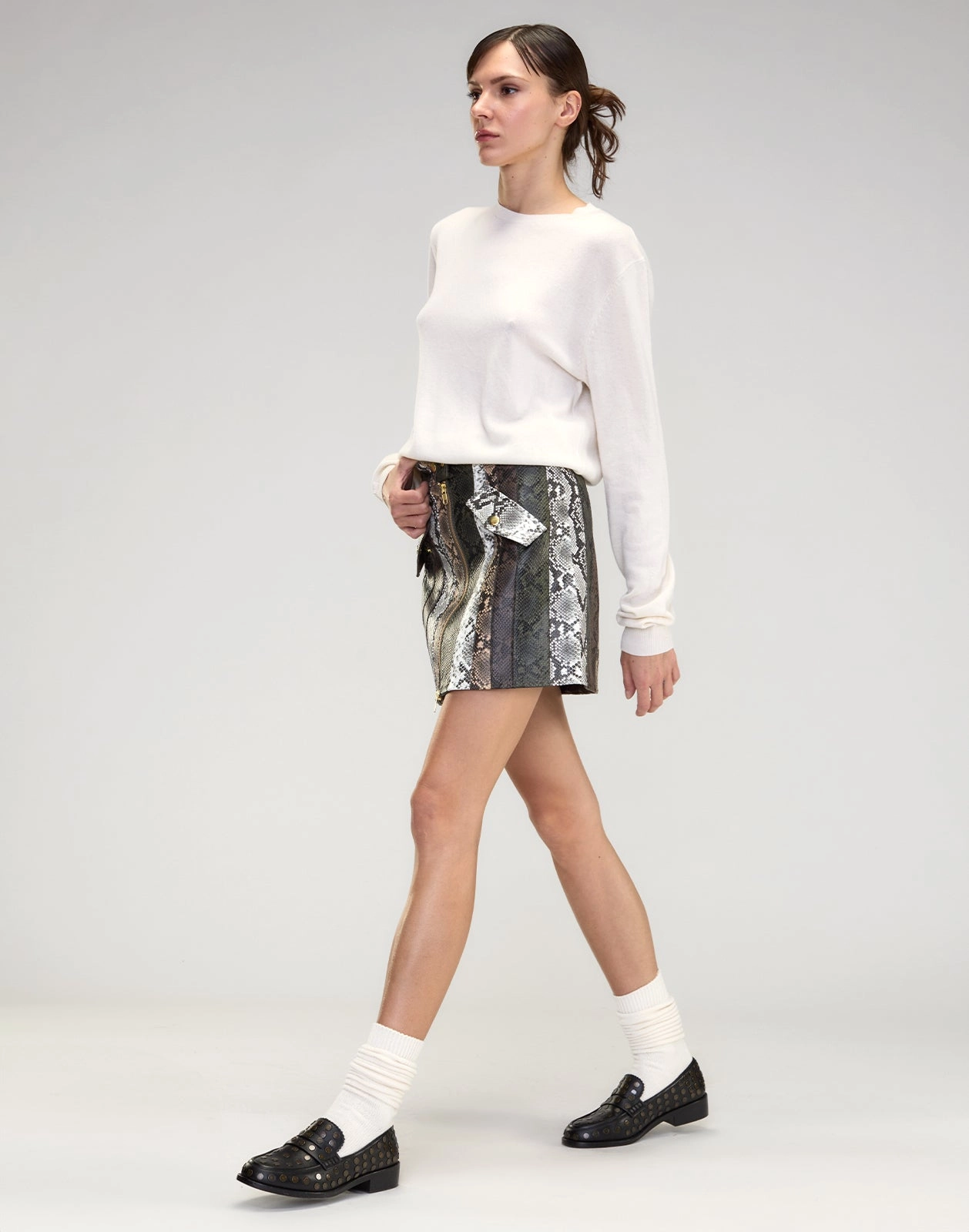 Snake-Embossed Vegan Leather Skirt