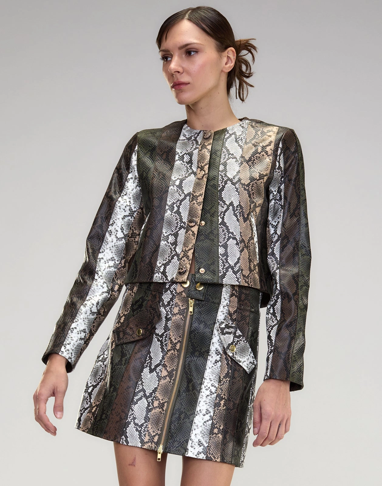 Snake-Embossed Vegan Leather Skirt