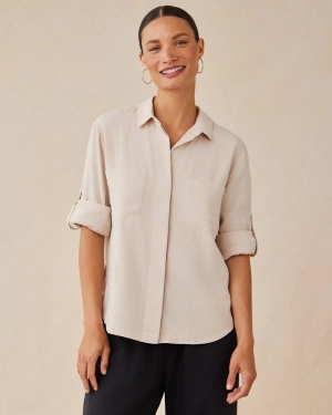 Split Back Button Down - Linen Sand