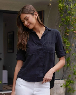 Split Back Button Down - Vintage Black