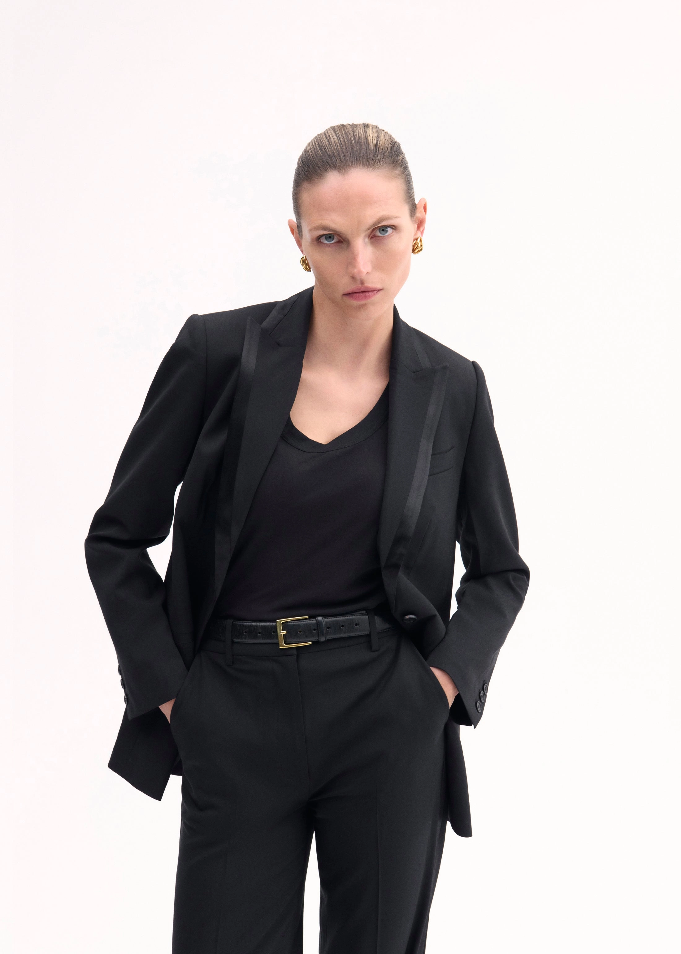 Tuxedo Jacket in Wool and Silk - Black