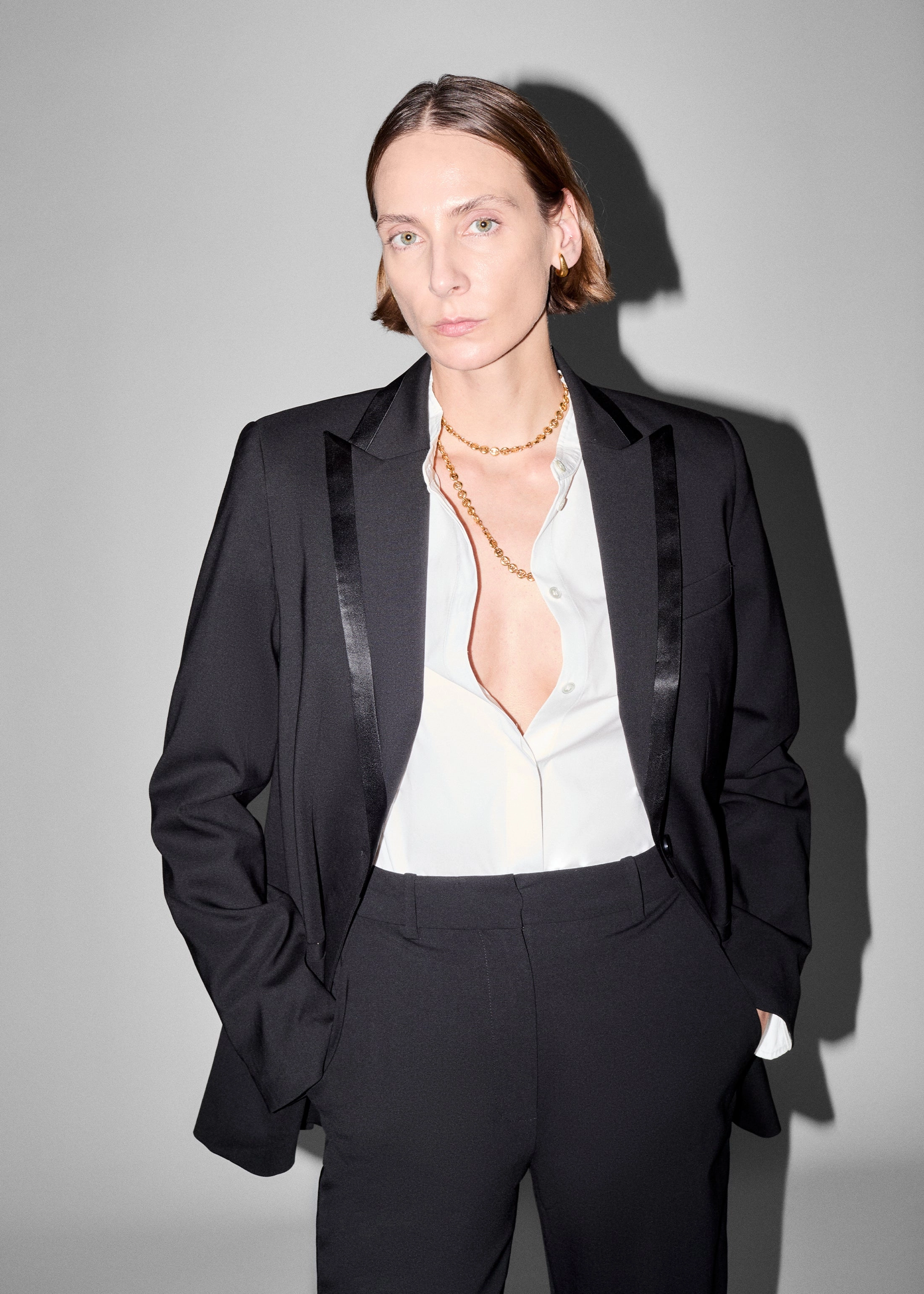 Tuxedo Jacket in Wool and Silk - Black