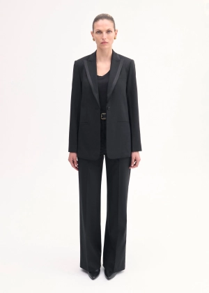 Tuxedo Jacket in Wool and Silk - Black