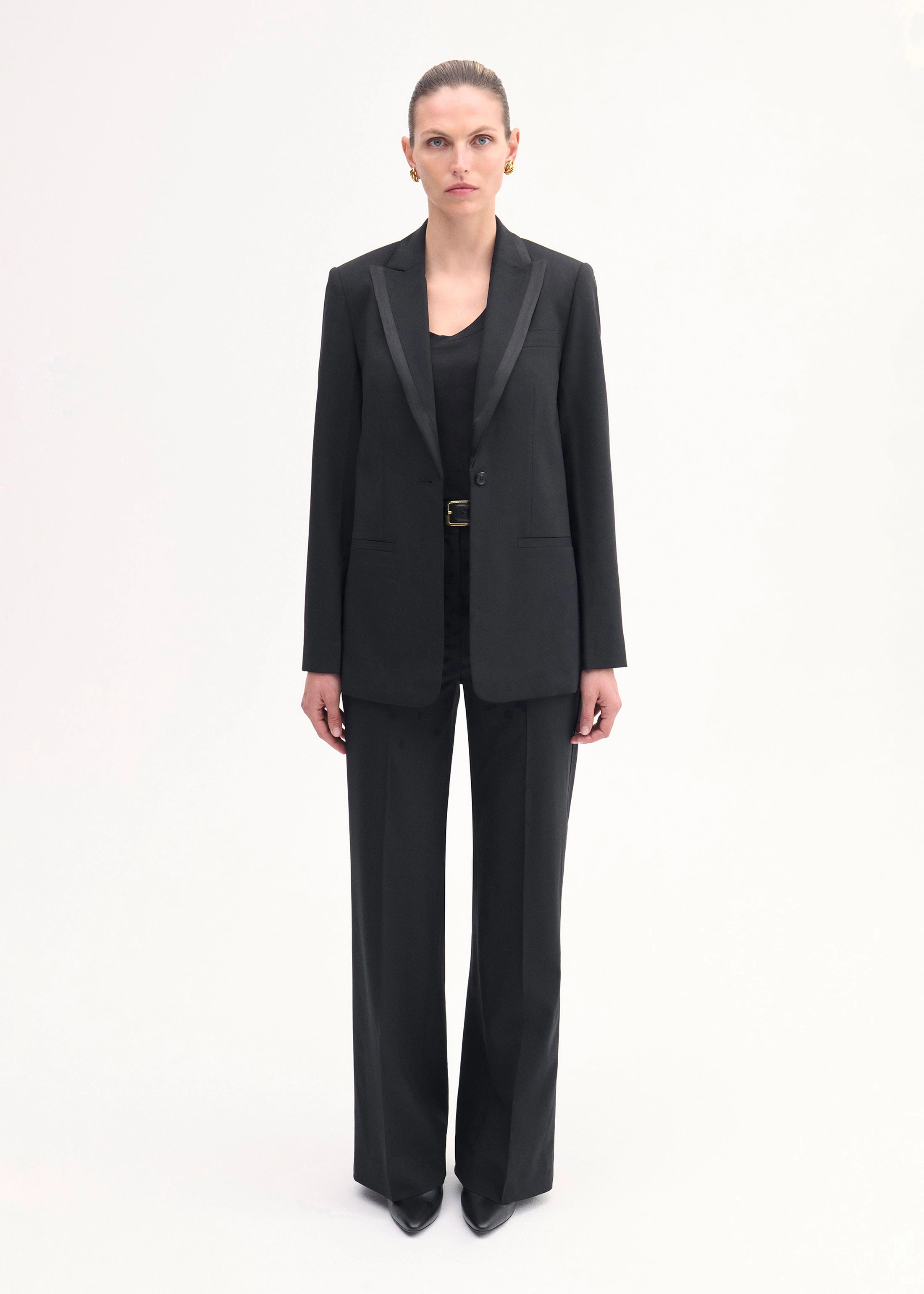 Tuxedo Jacket in Wool and Silk - Black
